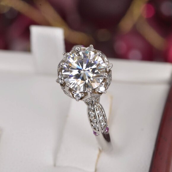 GRA Certified Moissanite Diamond 2ct Lotus Cut Ring - Picture 2 of 5